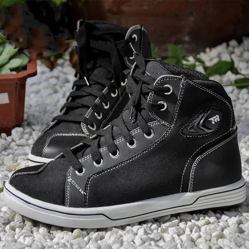 Men's black and grey motorcycle casual short boots with breathable design and non-slip soles