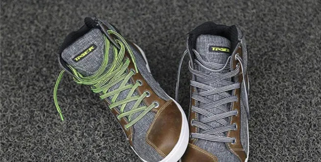 Men's black and grey motorcycle casual short boots with breathable design and non-slip soles