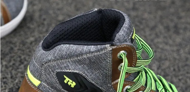 Men's black and grey motorcycle casual short boots with breathable design and non-slip soles