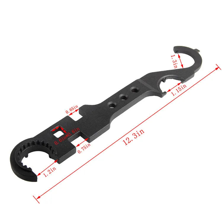 Black all-steel combination wrench for AR15 and M4 rifle maintenance with spray finish