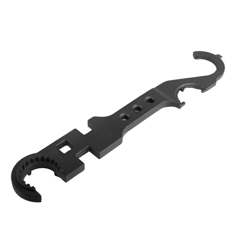 Black all-steel combination wrench for AR15 and M4 rifle maintenance with spray finish