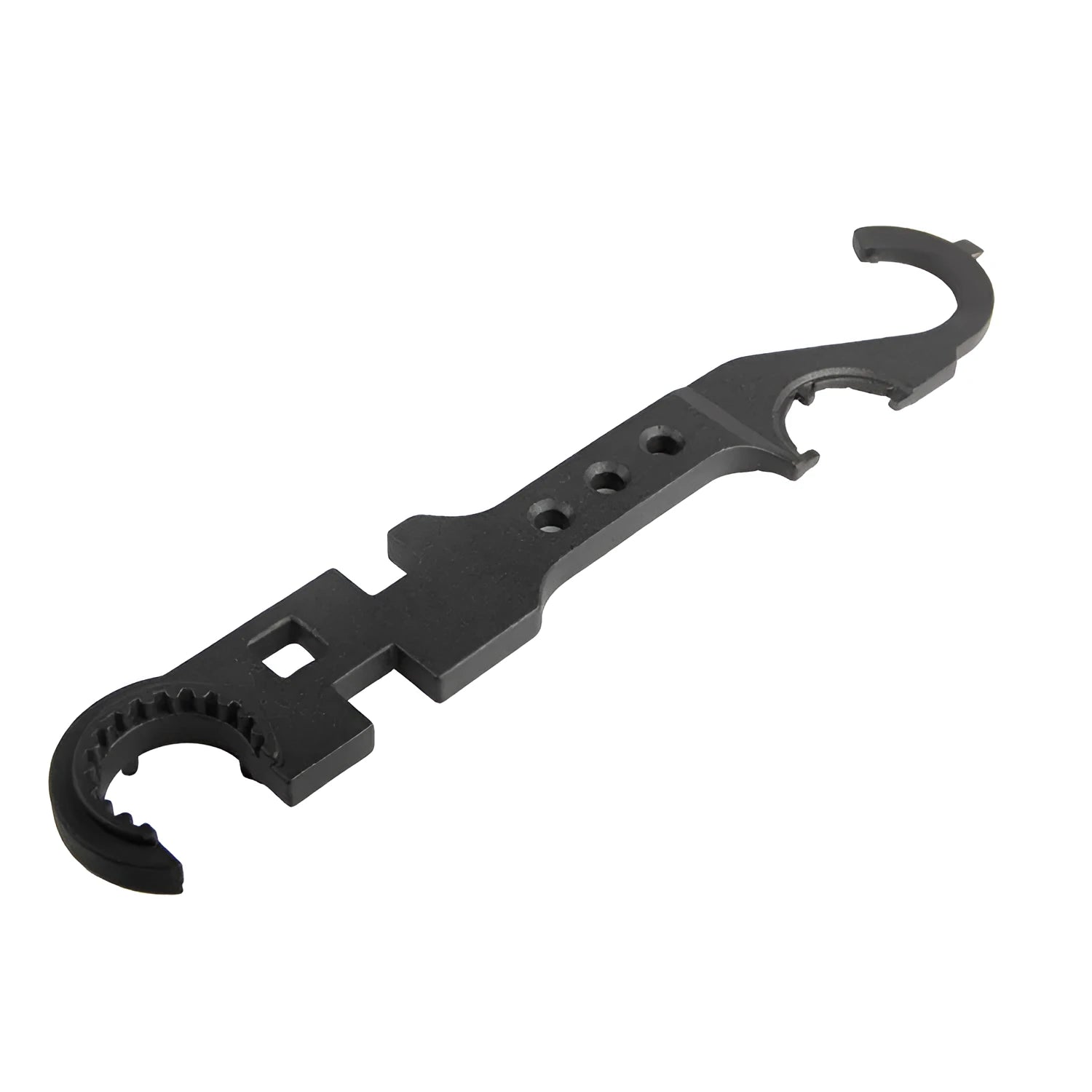 Black all-steel combination wrench for AR15 and M4 rifle maintenance with spray finish
