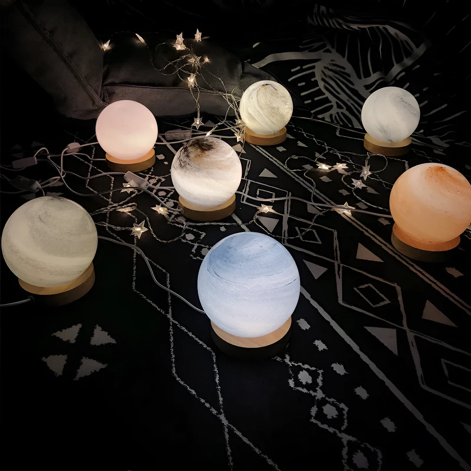 Nordic style table lamp with glass shade and USB cable in choice of seven colours