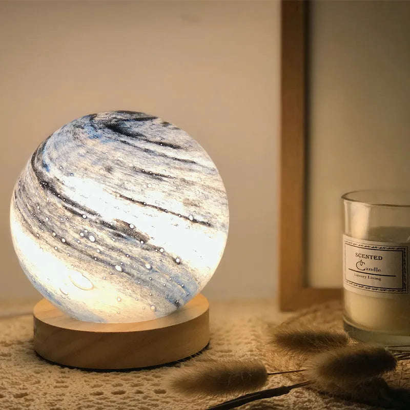 Nordic style table lamp with glass shade and USB cable in choice of seven colours