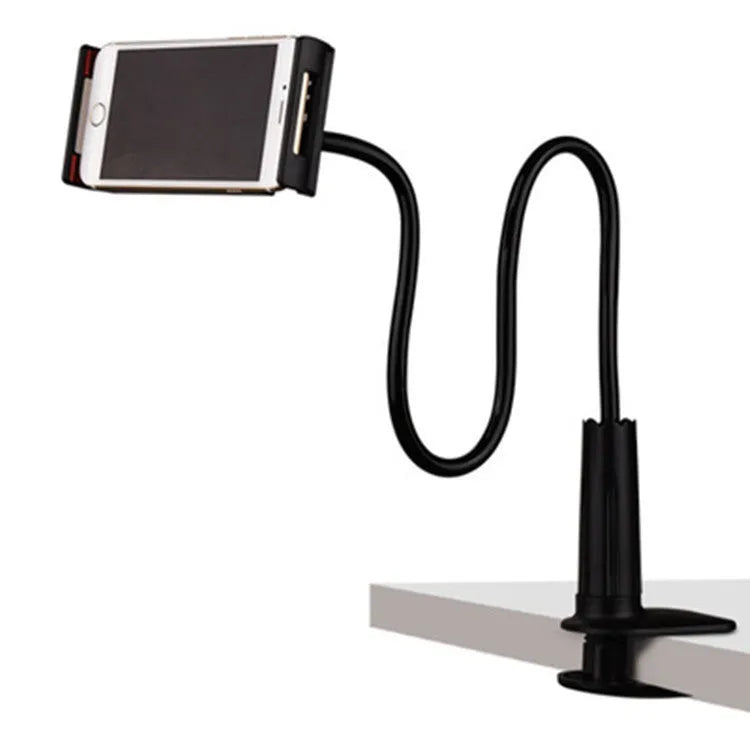 Mobile phone holder with flexible aluminium-magnesium alloy arm on a desk