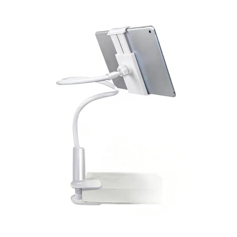 Mobile phone holder with flexible aluminium-magnesium alloy arm on a desk
