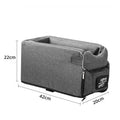 Grey car safety cat dog bed with adjustable soft pillow and elastic safety hook on car seat