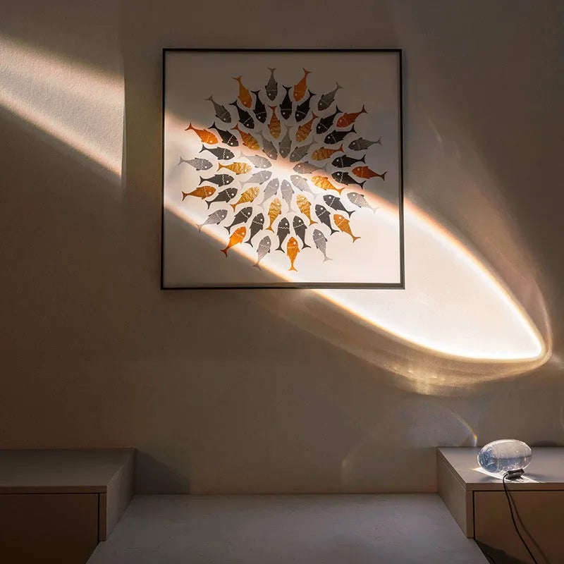 Crystal projection lamp with LED warm light and push button switch on a table