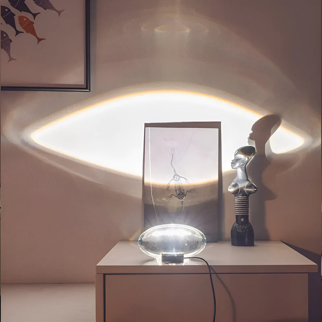 Crystal projection lamp with LED warm light and push button switch on a table