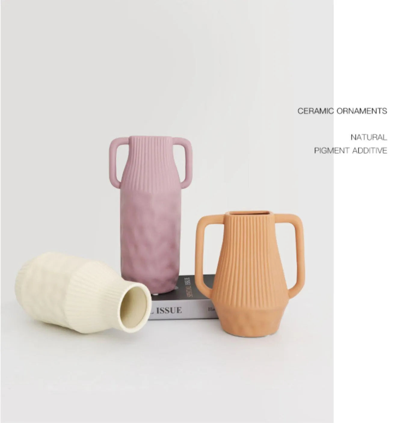 Nordic Morandi hammer ceramic vase with colour glaze in neutral beige brown purple tones