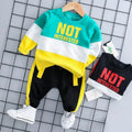 Two piece children's suit for boys in blue, long sleeve trousers style, European American design, available in sizes 80cm to 110cm