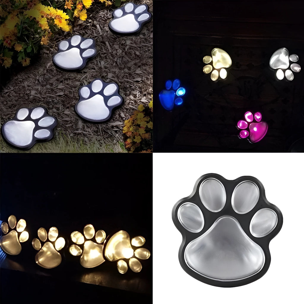 Black bear paw shaped solar garden lights set of four with central solar panel pole