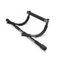 Black wall-mounted pull-up bar with adjustable steel tension bar for home gym.