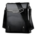 Black PU leather men's shoulder bag with square vertical design and zipper closure