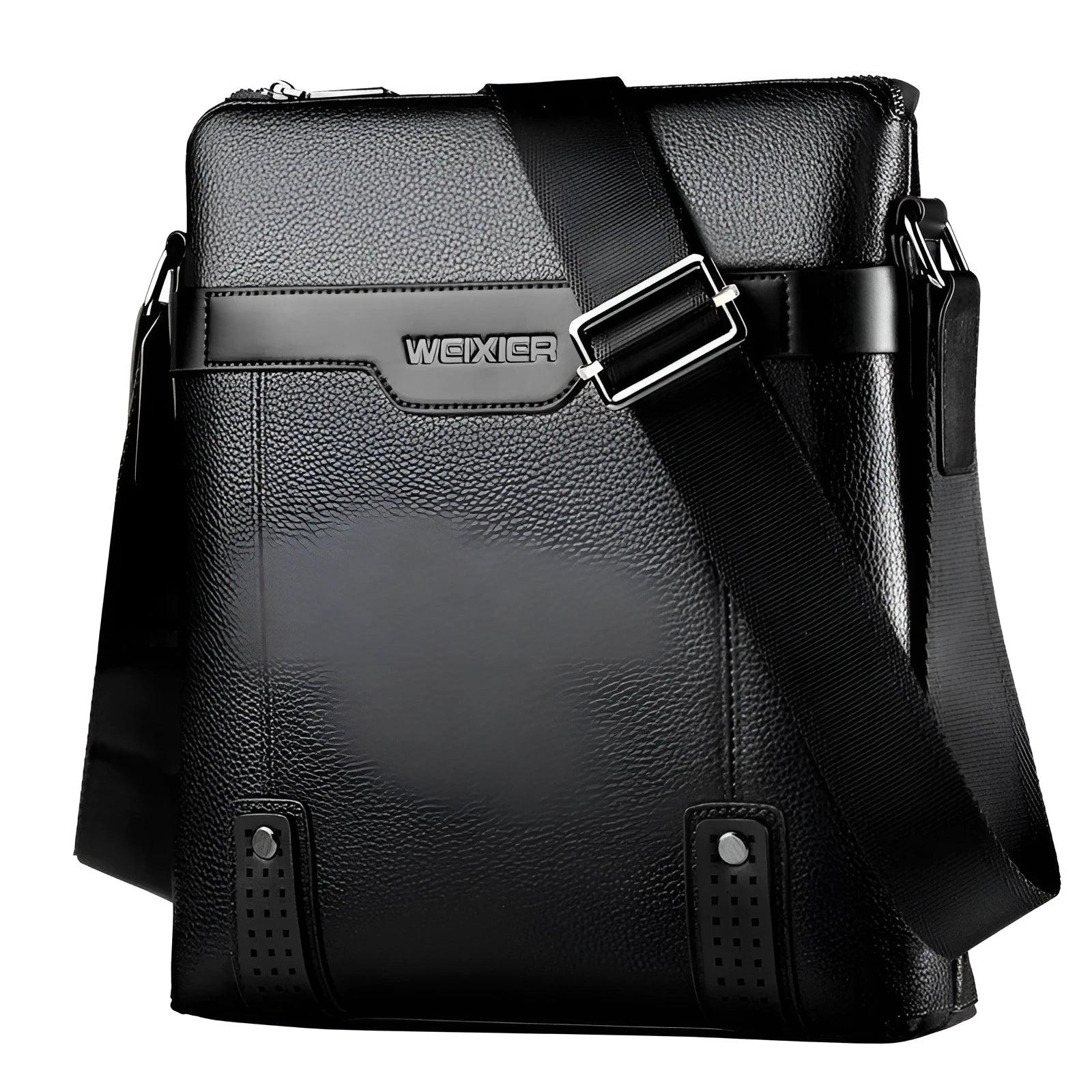 Black PU leather men's shoulder bag with square vertical design and zipper closure