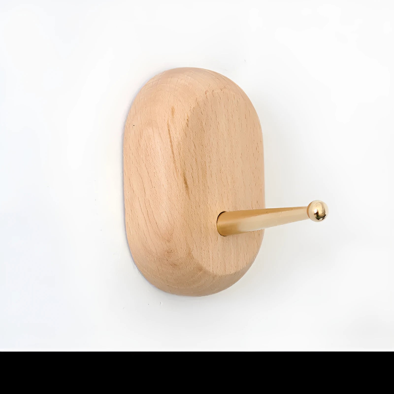 Solid beech wood adhesive wall hook with 10kg load capacity in modern design
