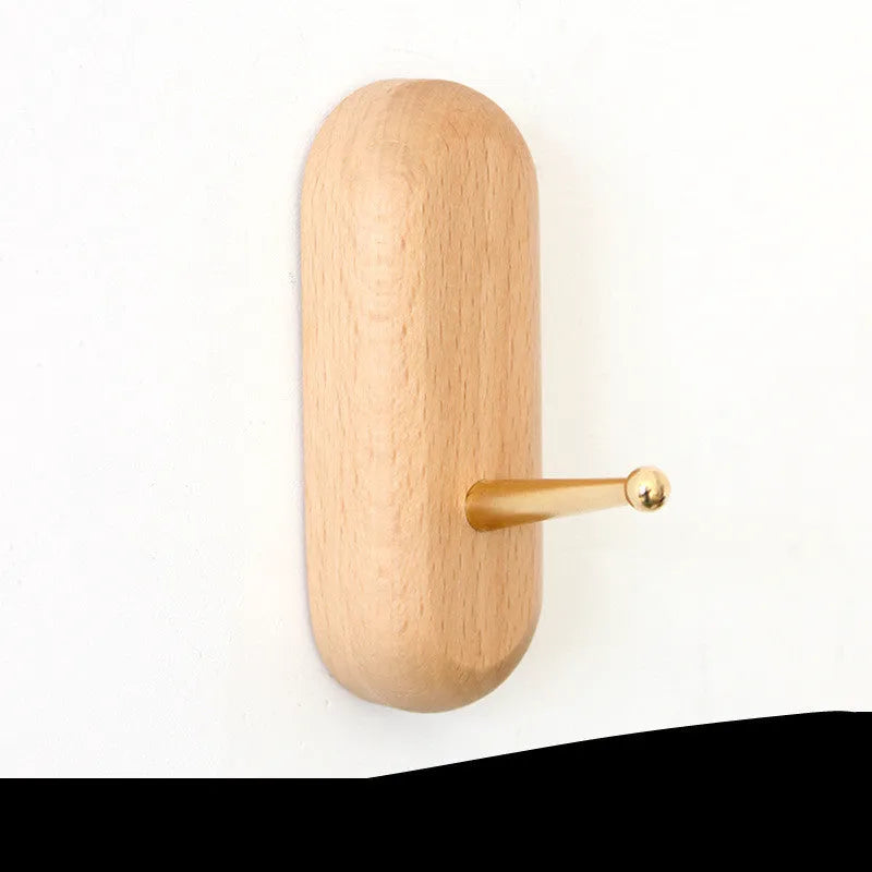Solid beech wood adhesive wall hook with 10kg load capacity in modern design