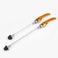 Bicycle quick release lever in black, blue, gold, red or silver with aluminium handle and metal rod.