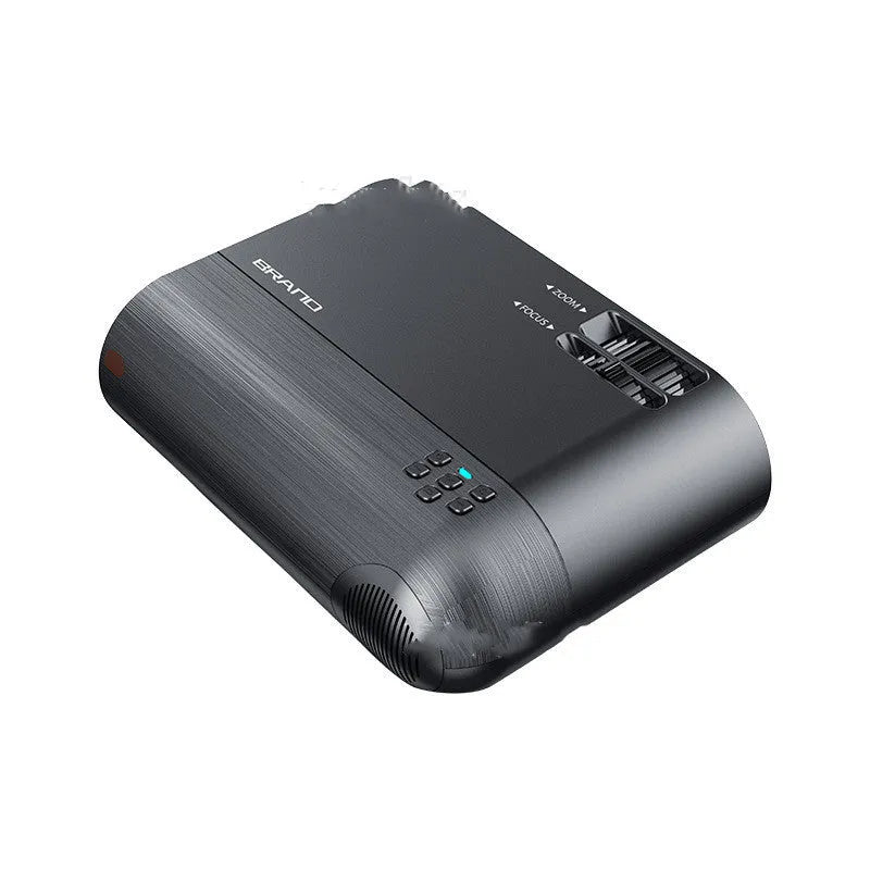 Portable wireless projector with AI voice control showing mobile phone screen mirroring