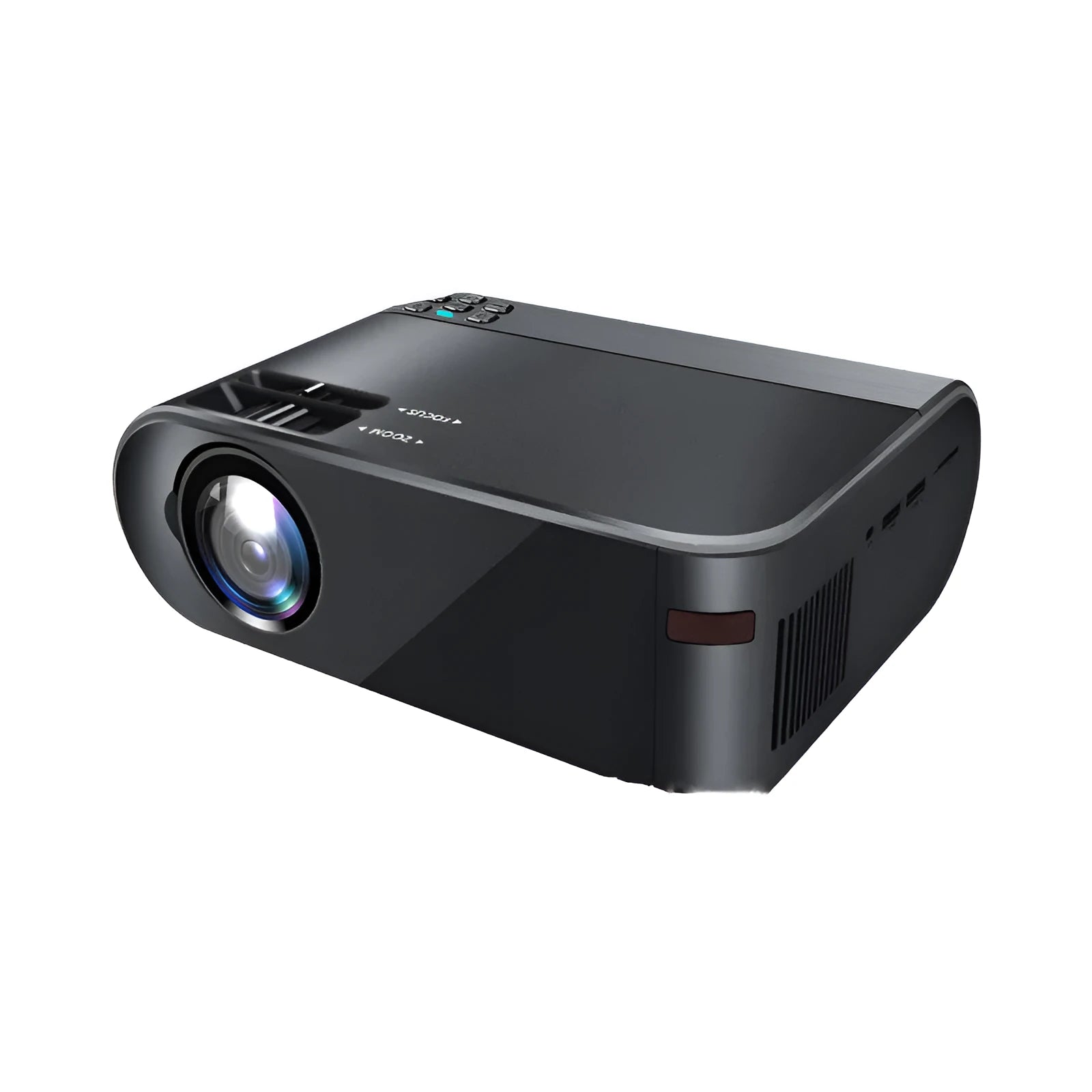 Portable wireless projector with AI voice control showing mobile phone screen mirroring