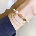 Women's geometric freshwater pearl bracelet with strawberry crystal accents in UG309 pink colour