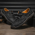 Men's casual leather shoes with round toe design and microfiber uppers