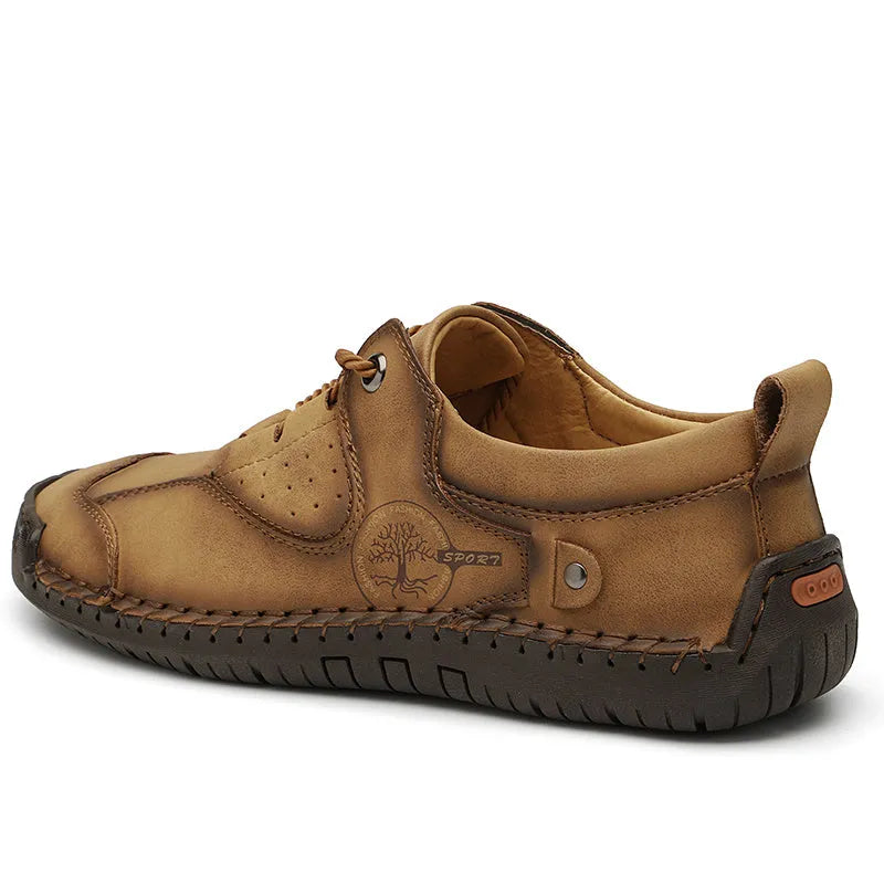 Men's casual leather shoes with round toe design and microfiber uppers