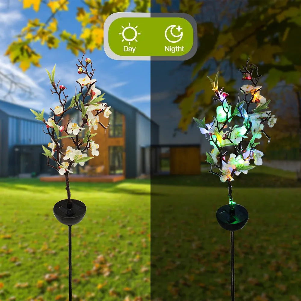 Solar-powered cherry firework string decorative light with ground stake for outdoor garden placement