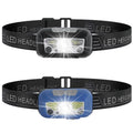 Black or blue USB rechargeable sensor headlight with LED white and red beams