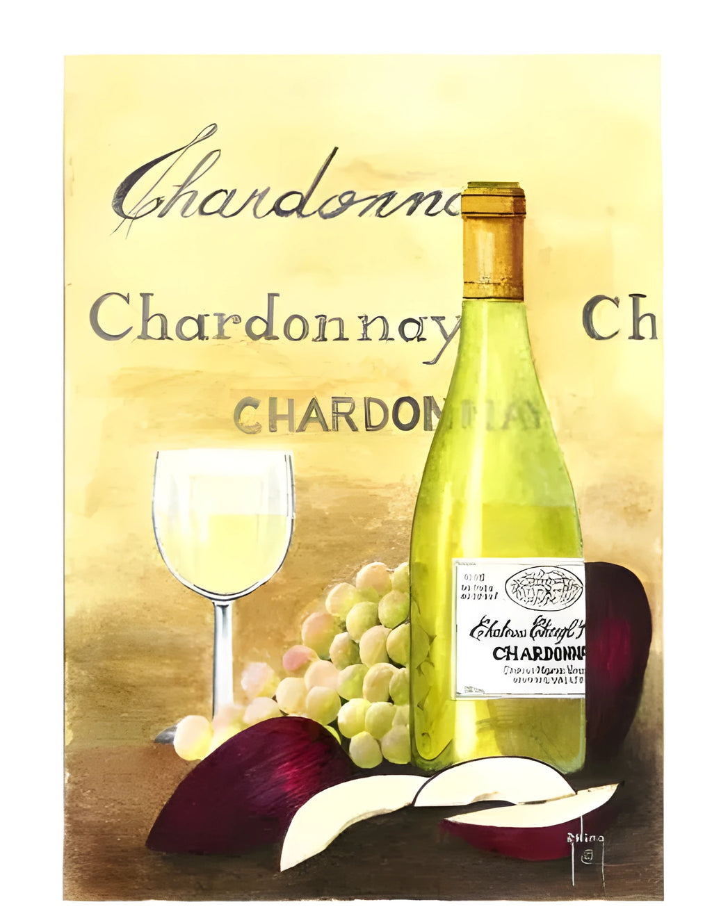 DIY digital painting kit for Apple and Chardonnay artwork with linen canvas and brush set