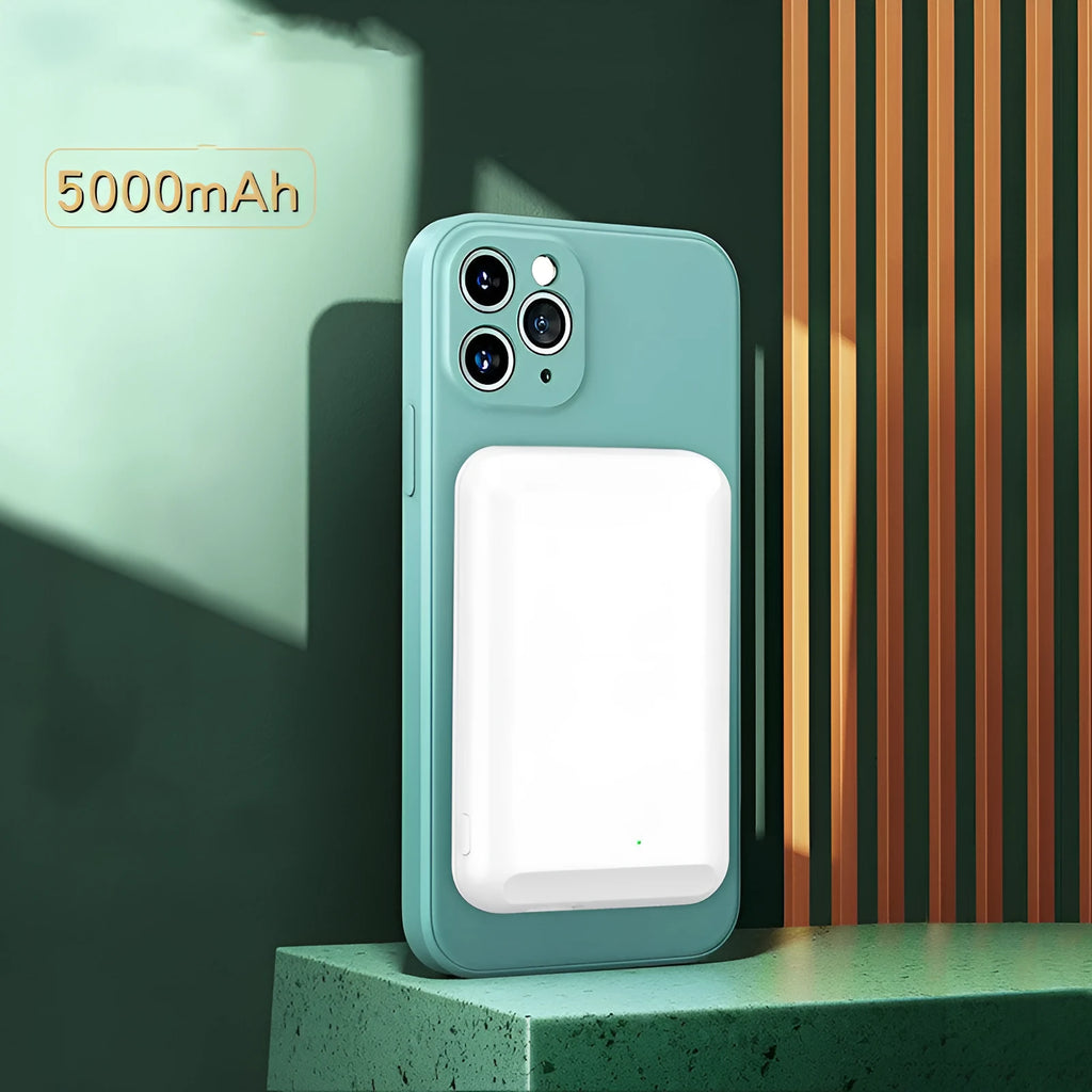 Magnetic wireless power bank in five colour options showing Type 0 measurements