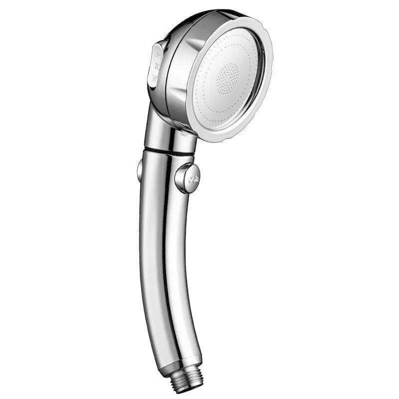 Handheld shower head with ABS plastic construction showing universal four-point fitting interface