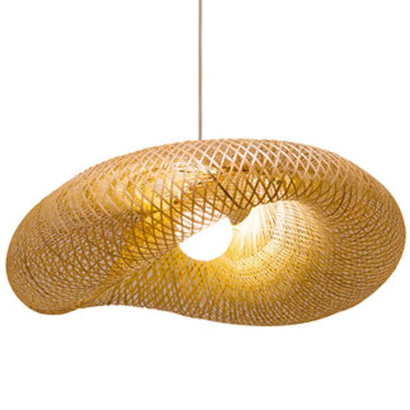 Chinese Zen style bamboo chandelier with a 40cm diameter shell for tea room lighting.