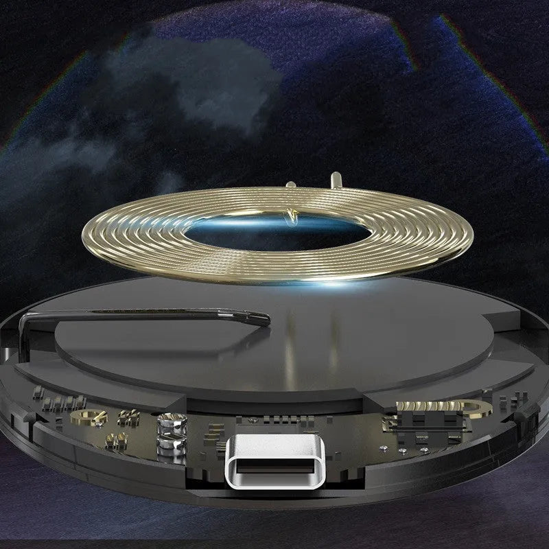 Black magnetic wireless charger with TYPE-C port for 1200mA 12V charging