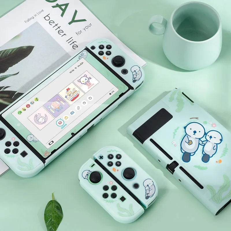 Nintendo Switch Lite protective hard shell case with silicone grip housing and sea otter design