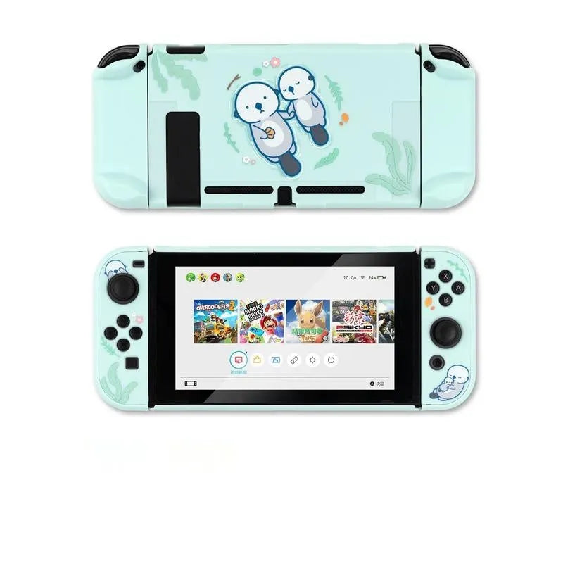 Nintendo Switch Lite protective hard shell case with silicone grip housing and sea otter design