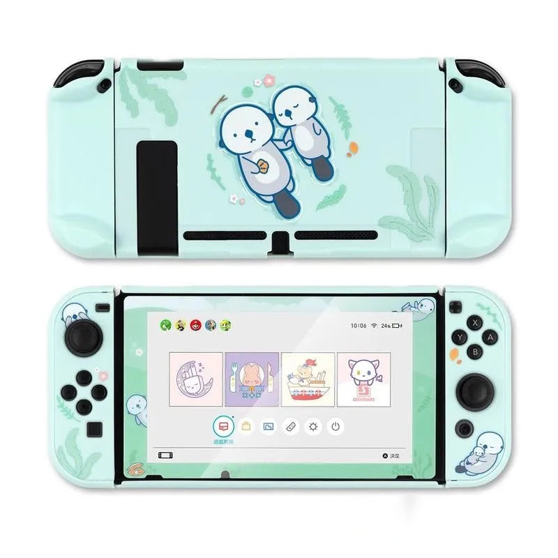 Nintendo Switch Lite protective hard shell case with silicone grip housing and sea otter design