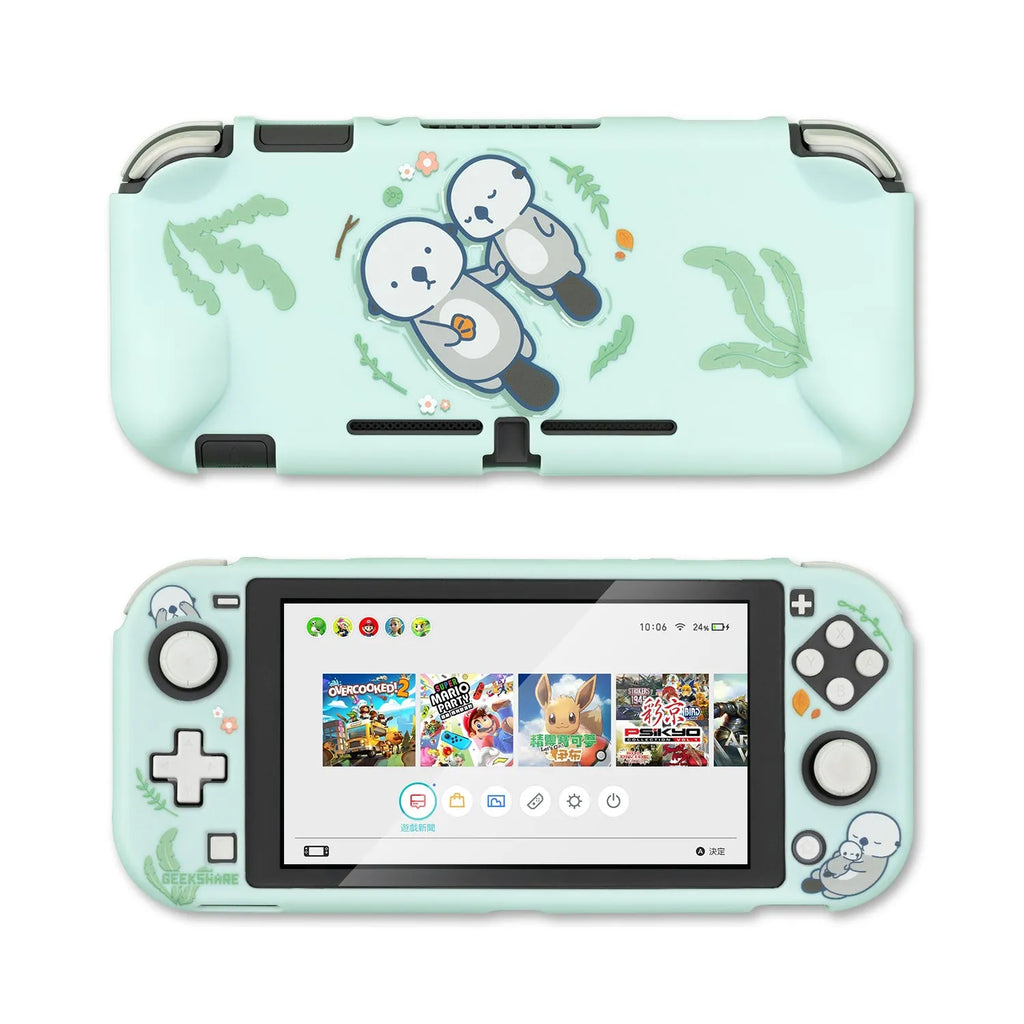 Nintendo Switch Lite protective hard shell case with silicone grip housing and sea otter design