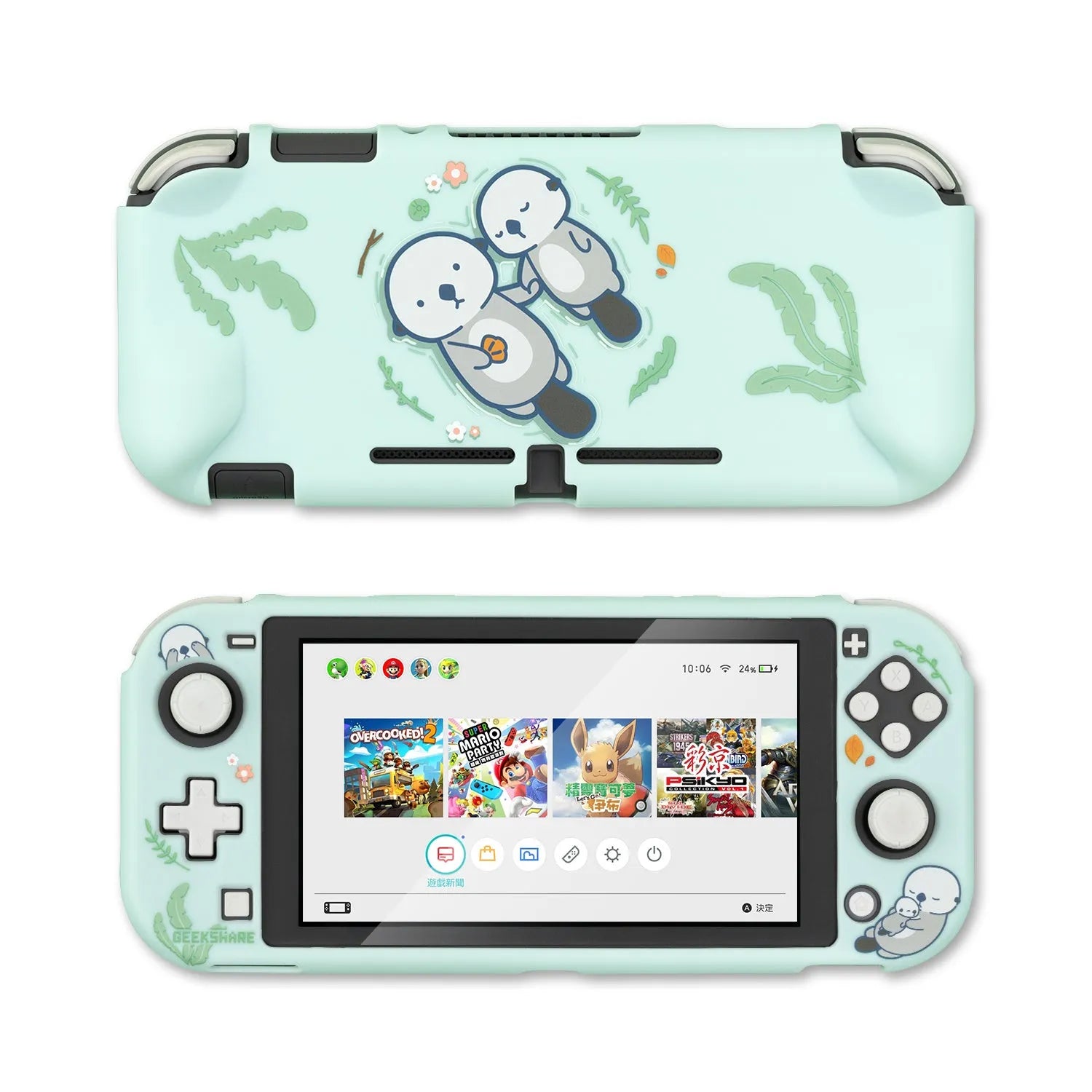 Nintendo Switch Lite protective hard shell case with silicone grip housing and sea otter design