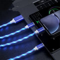 Colourful LED USB streamer charging cable with one-for-three splitter measuring 1.25 metres