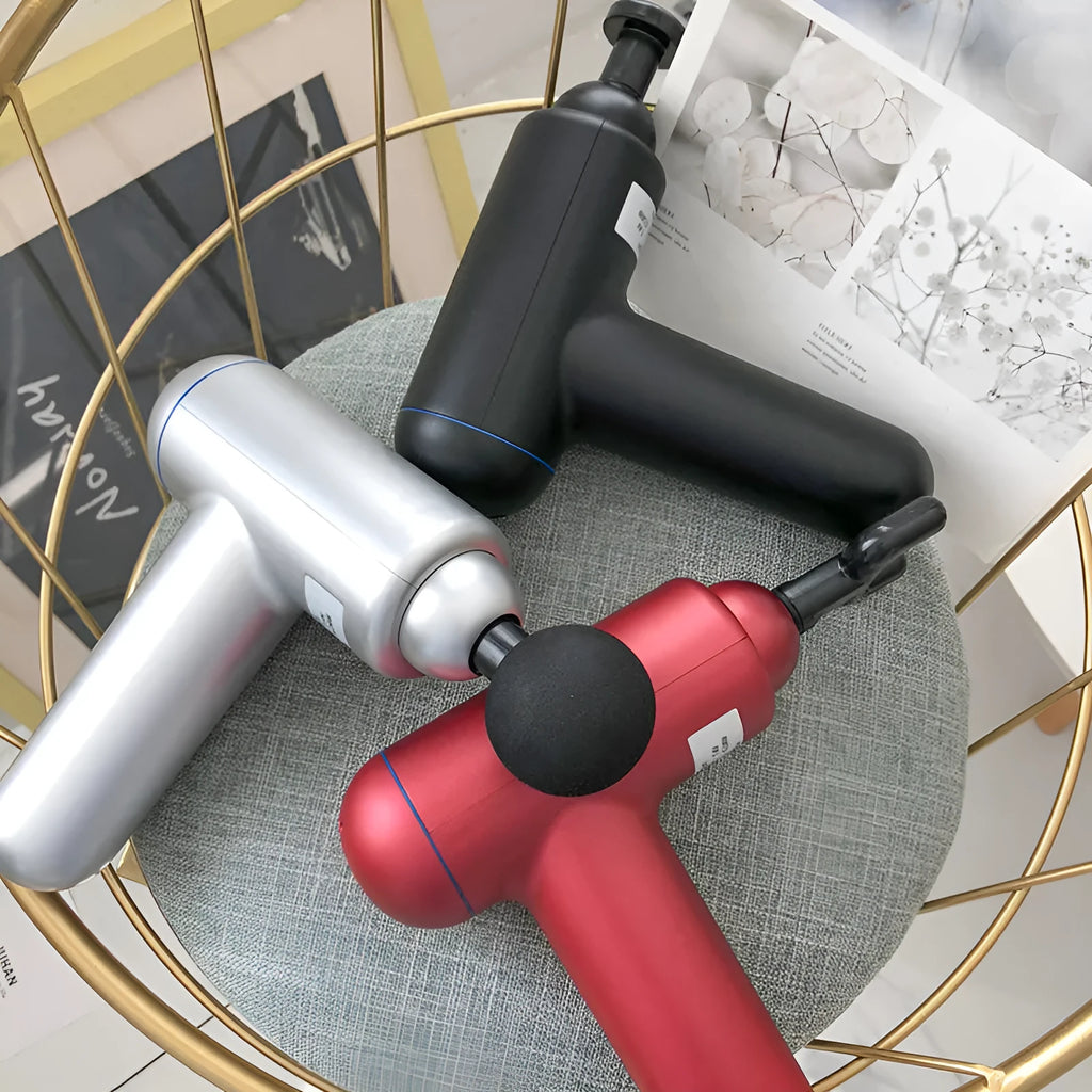 God fascia gun muscle massager in black, red or white colour with USB charging port
