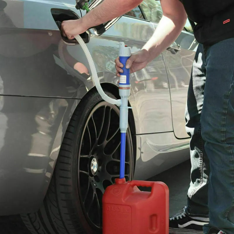 Blue manual siphon transfer pump for fuel oil gasoline and liquid handling