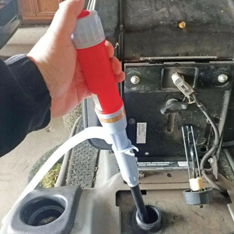 Blue manual siphon transfer pump for fuel oil gasoline and liquid handling