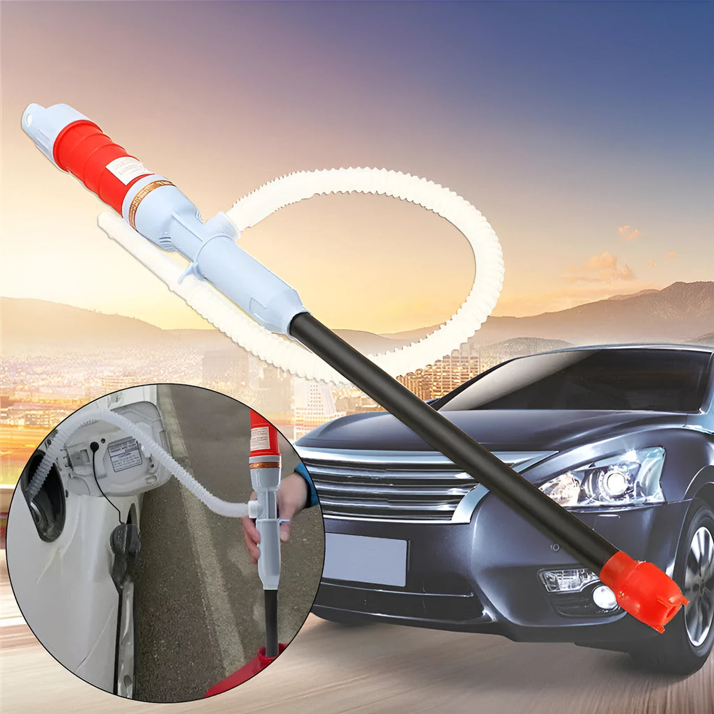 Blue manual siphon transfer pump for fuel oil gasoline and liquid handling