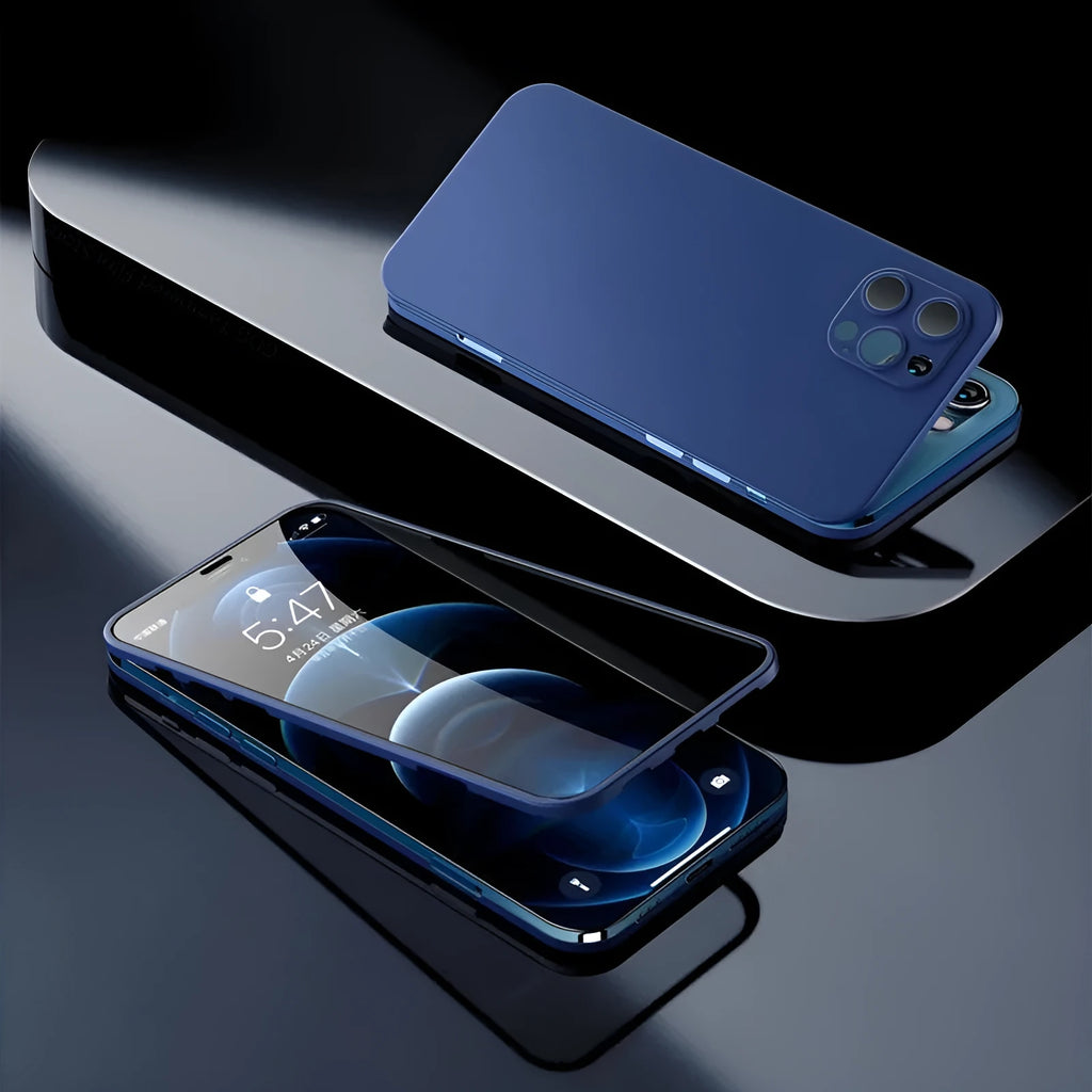 Tempered glass back and TPU bumper full cover phone case for iPhone 12 series in black colour
