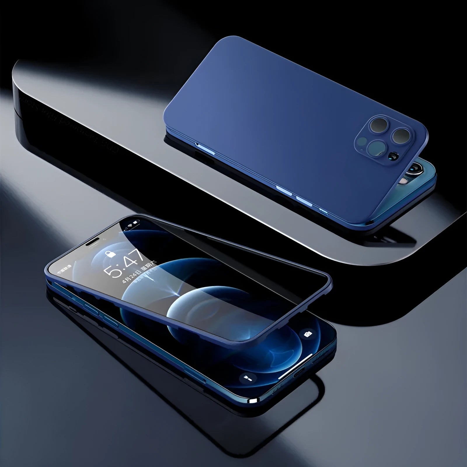 Tempered glass back and TPU bumper full cover phone case for iPhone 12 series in black colour
