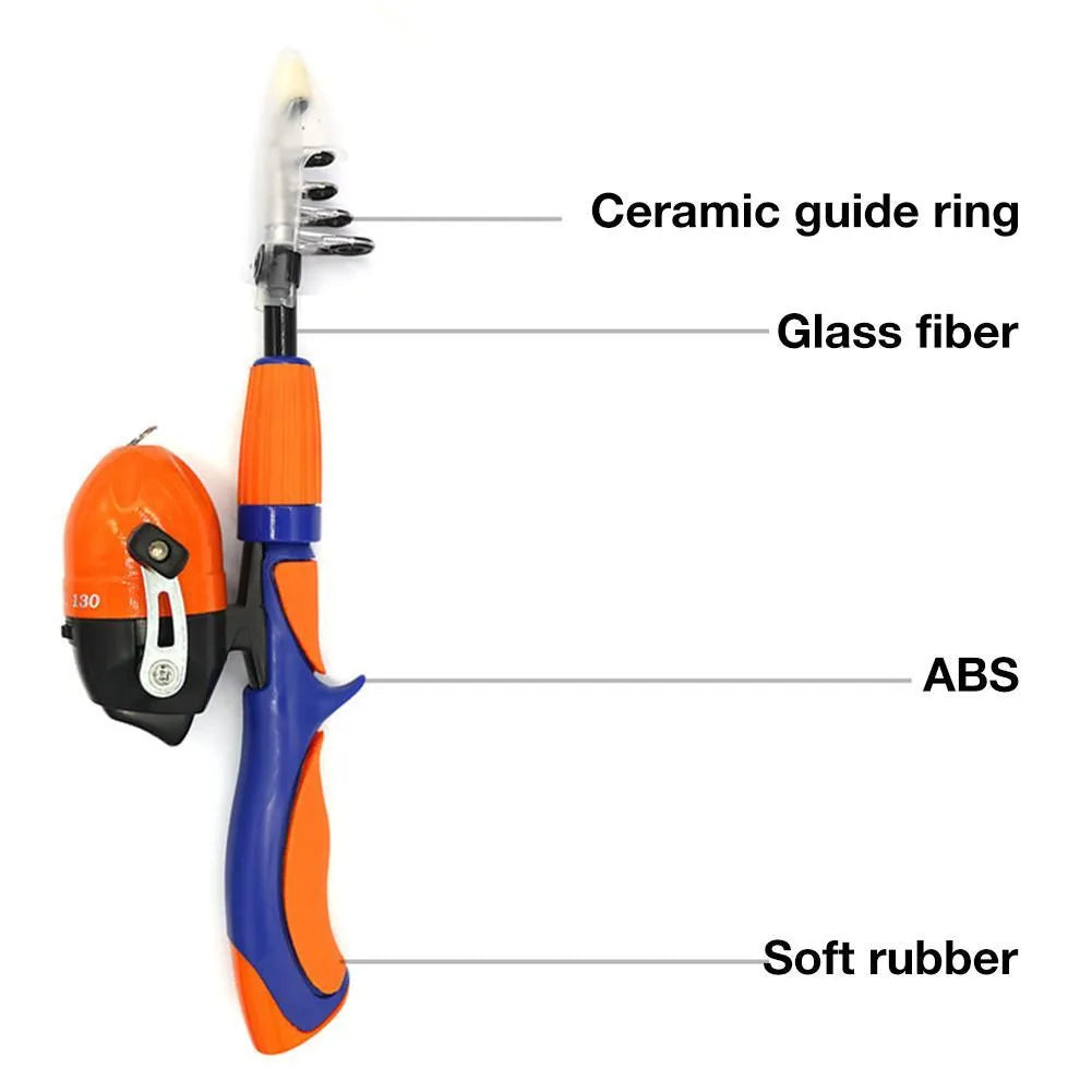 Fibre glass set gun handle telescopic lure rod fishing gear four piece set in orange, red, and blue colours
