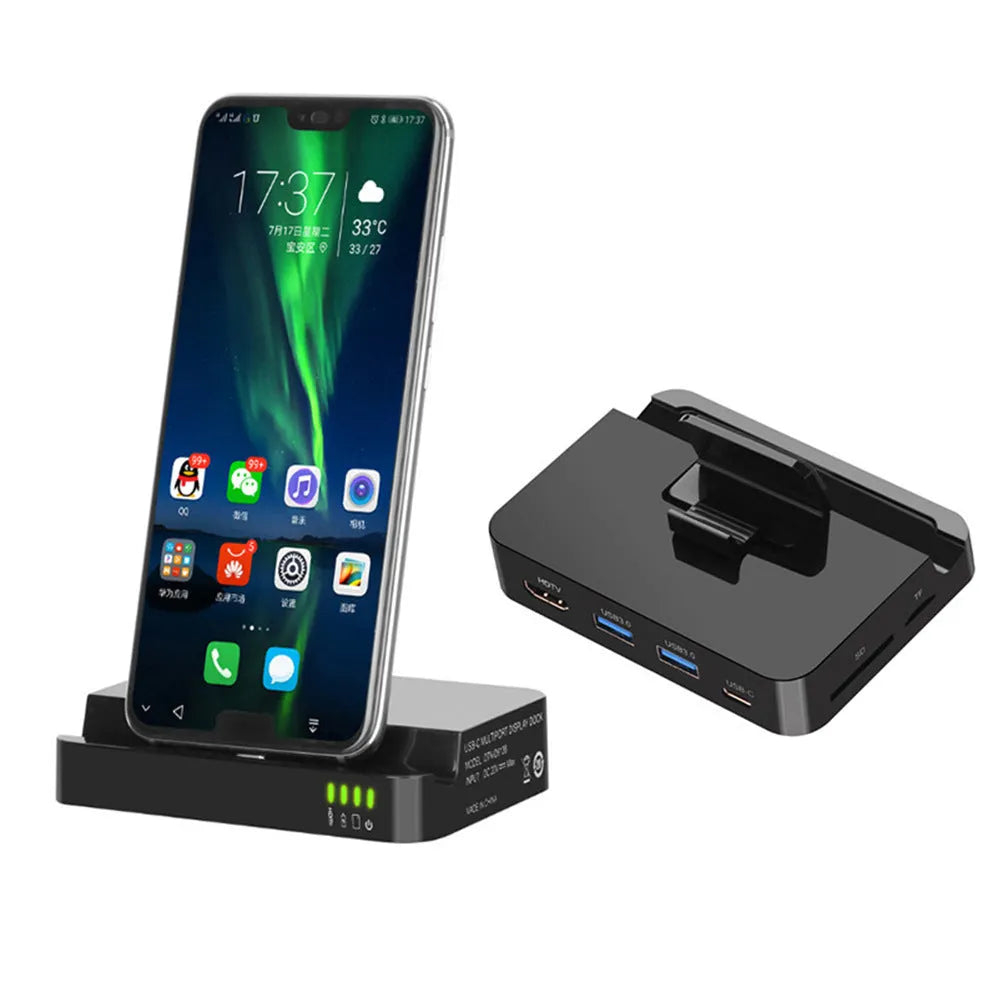 Black mobile phone to HD converter dock for connecting smartphones to HDMI displays