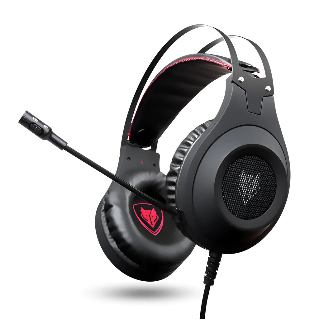 Black USB wired computer gaming headset with microphone for PC and notebook