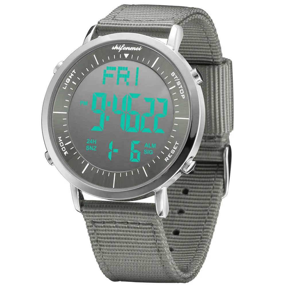 Shifenmei digital sports watch showing electronic display and casual style design